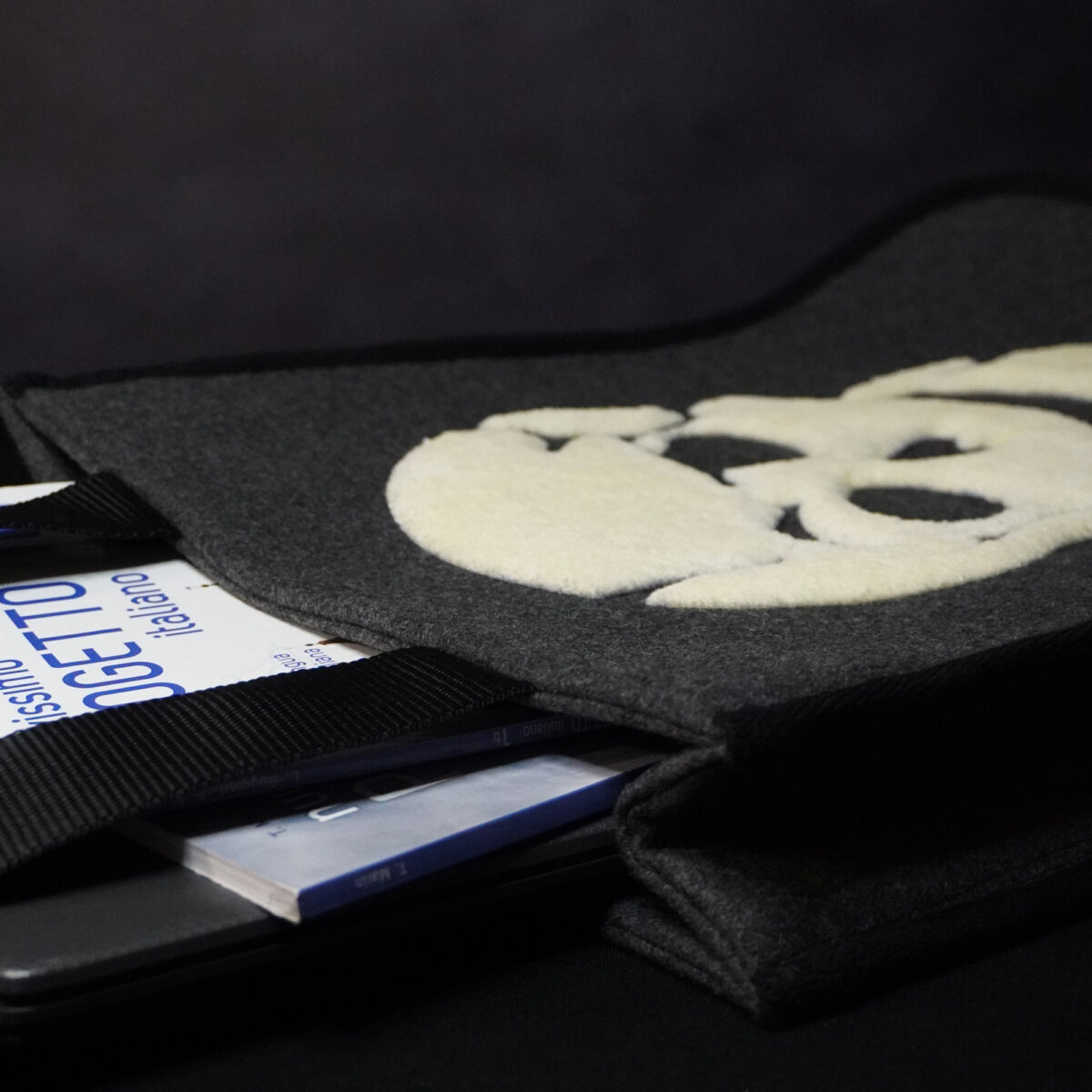 Skull Tote Bag with laptop and books