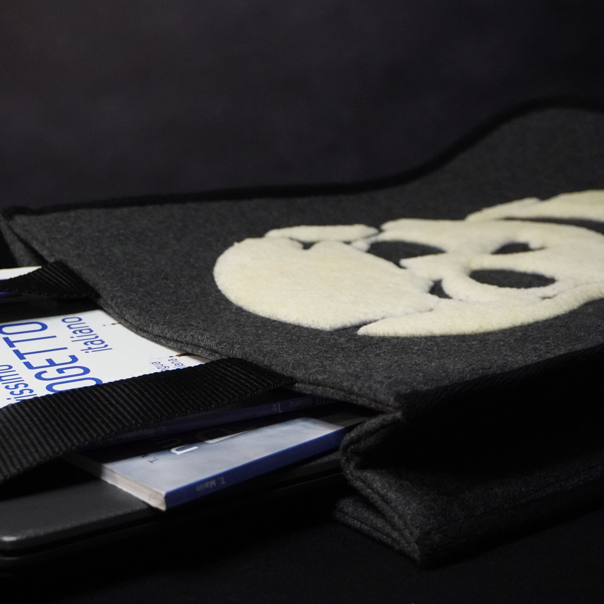 Skull Tote Bag with laptop and books