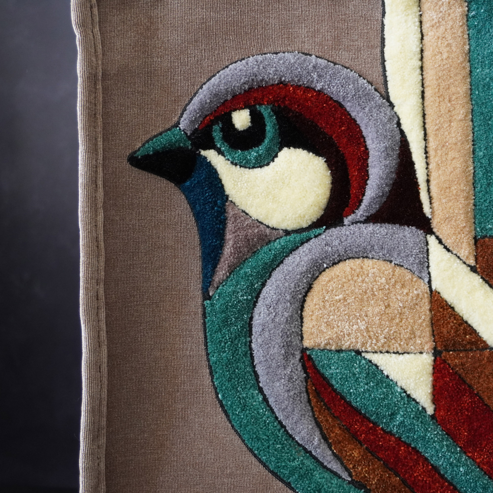 Sparrow Geometric Tote Bag close-up embroidery detail