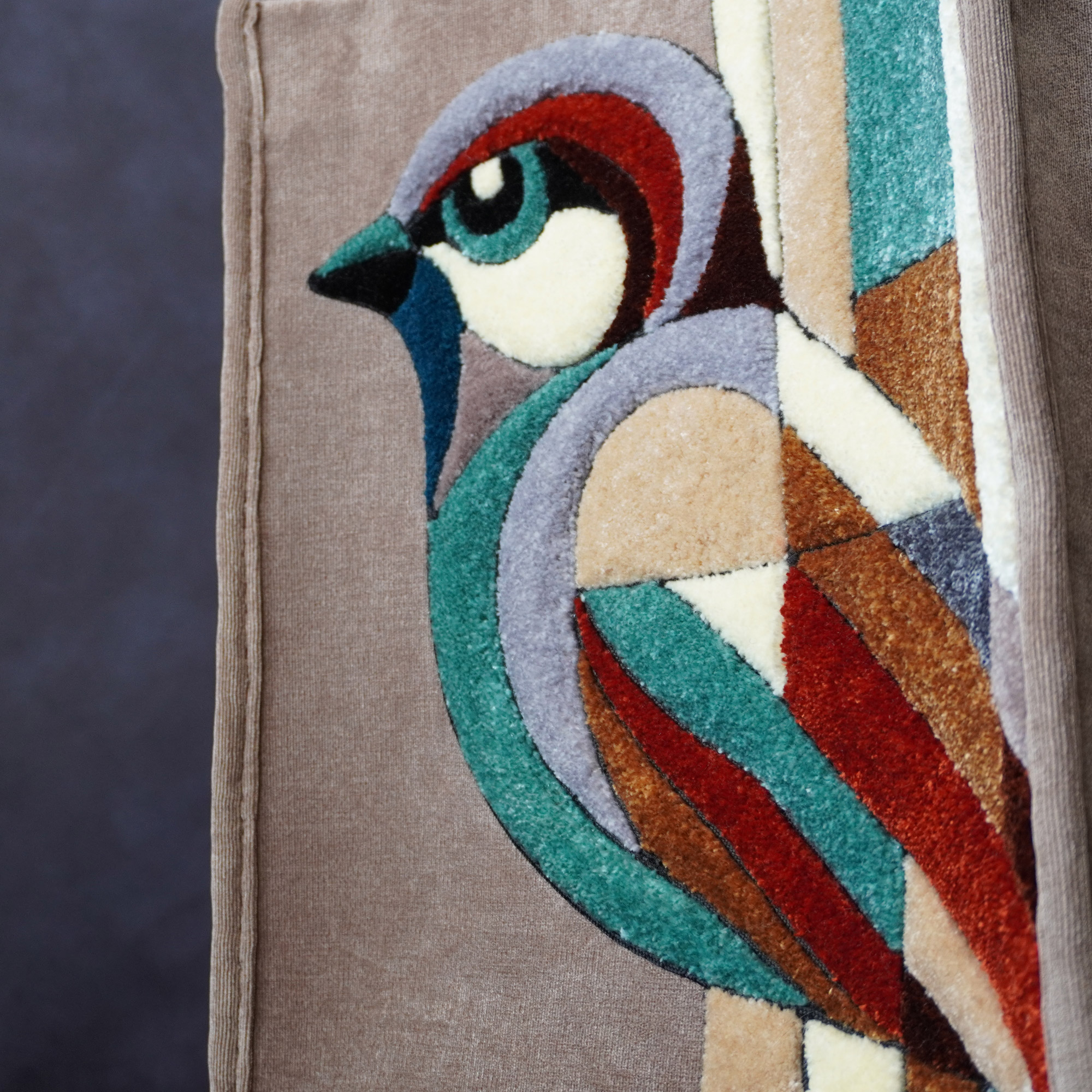 Sparrow Geometric Tote Bag close-up embroidery details