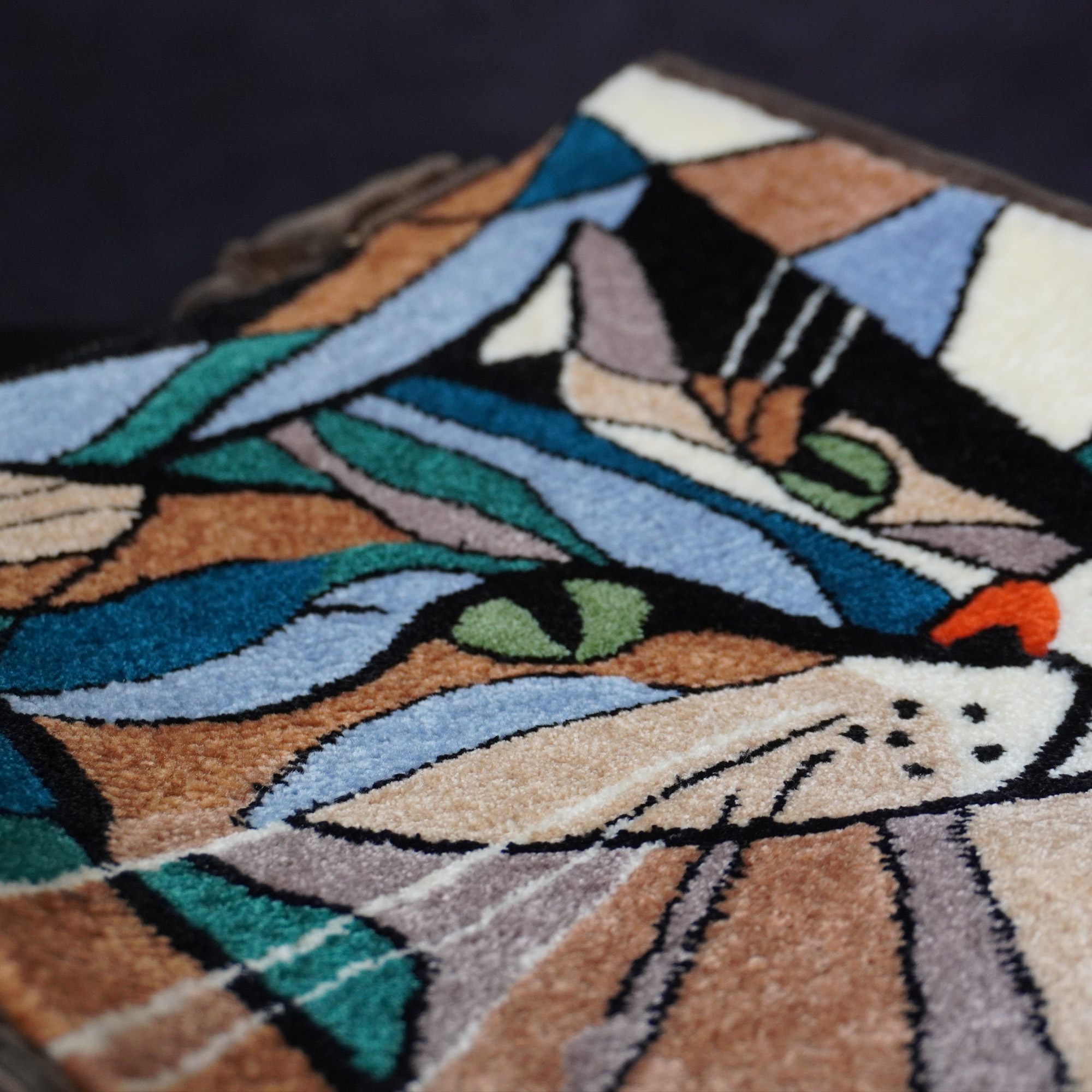 Stained Glass Cat Trapezoid Tote Bag embroidery details