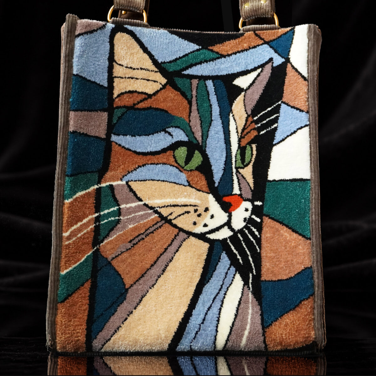 Stained Glass Cat Trapezoid Tote Bag front view